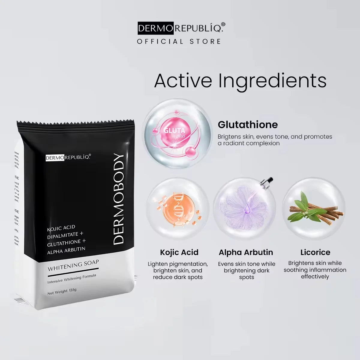 Dermo Republiq Dermobody - Kojic Acid + Dipalmitate + Glutathione + Alpha Arbutin Whitening Soap 135g